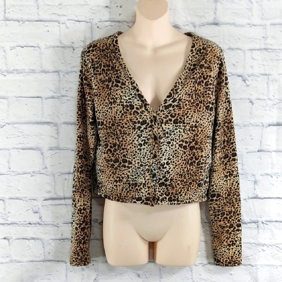 Rockwood Street Cardigan Cropped Leopard Print Sz XL - Picture 1 of 5